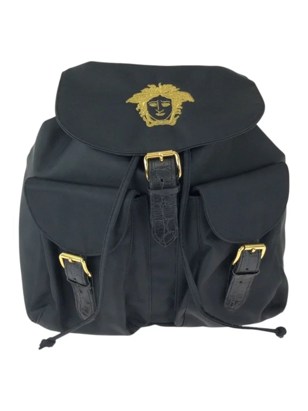 Versace Vintage Medusa Black Gold Nylon Backpack